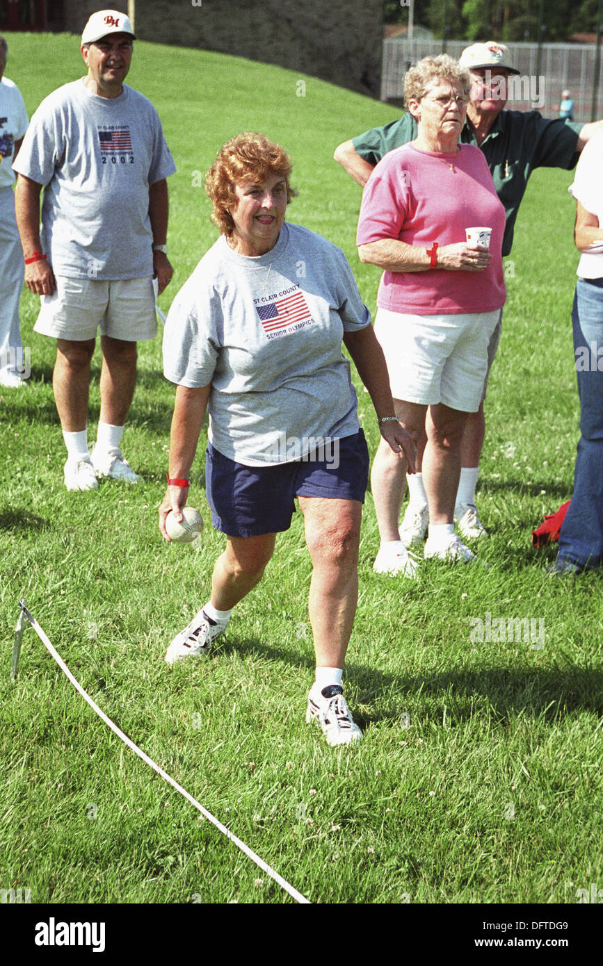 Seniors participate in ball toss, Senior Olympics. USA Stock Photo Alamy