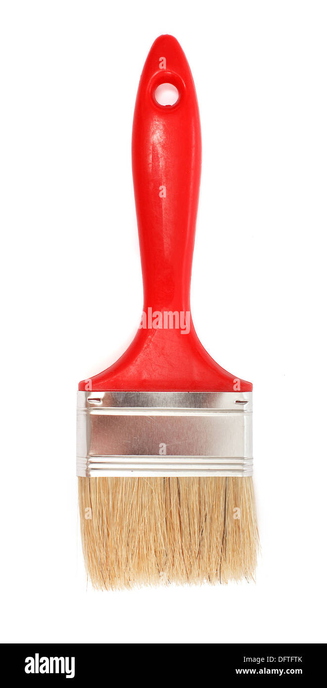 Clean paint brush with red plastic handle. Isolated on white Stock Photo