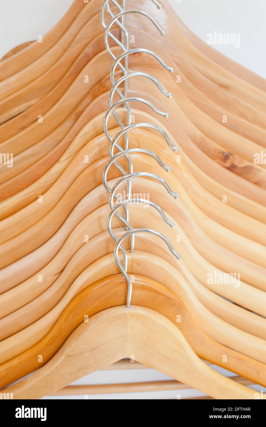 Wooden coat hangers Stock Photo Alamy