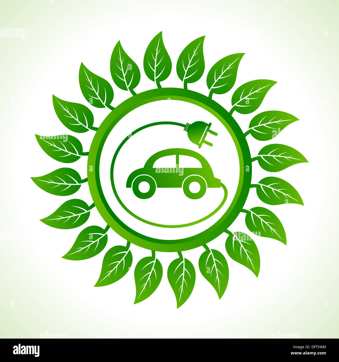Eco car inside the leaf background stock vector Stock Photo - Alamy