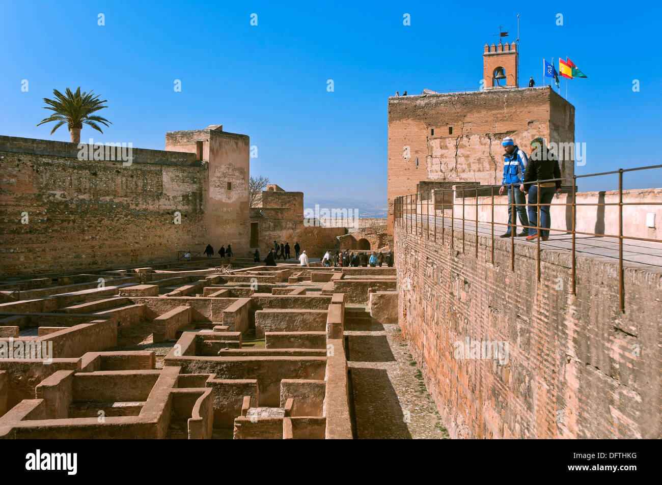 Alcazaba -Military quarter- and the Vela Tower, Alhambra, Granada, Region of Andalusia, Spain, Europe Stock Photo