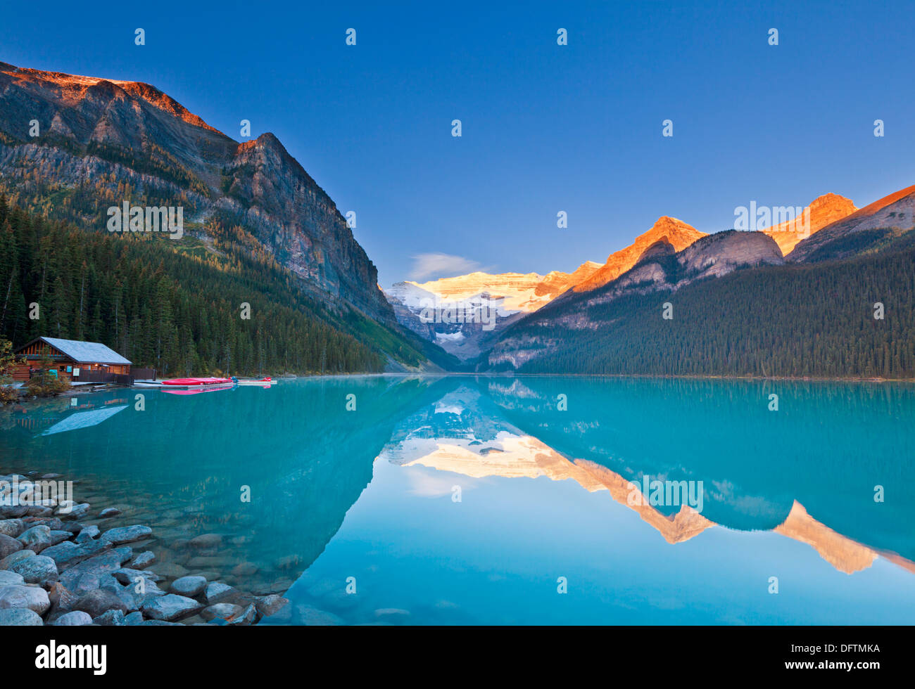 Early morning Lake Louise Banff national Park Alberta Canada North America Stock Photo