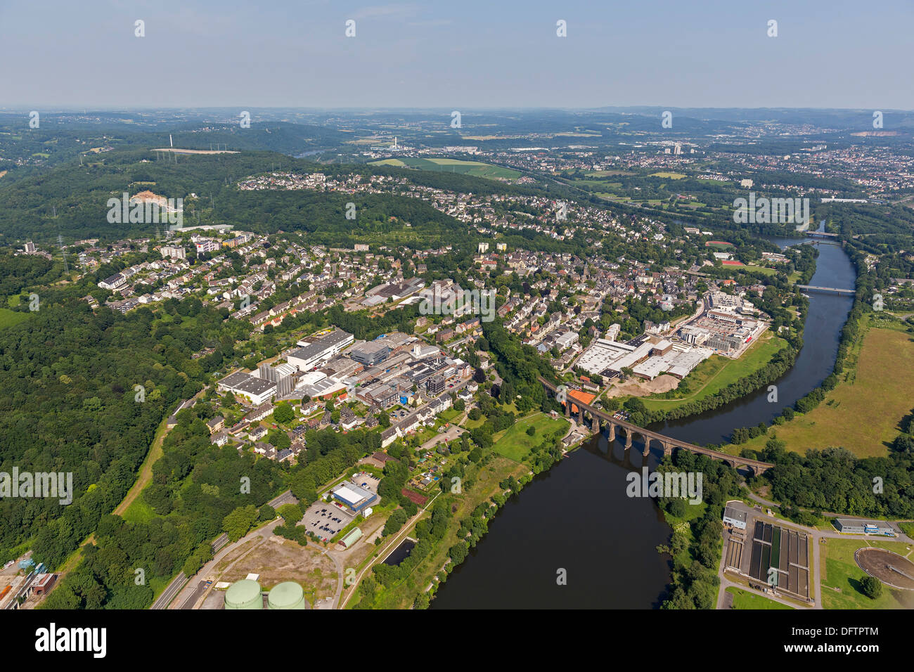Aerial view, Ruhr river viaduct, premises of the Doerken Holding, Herdecke, North Rhine-Westphalia, Germany Stock Photo