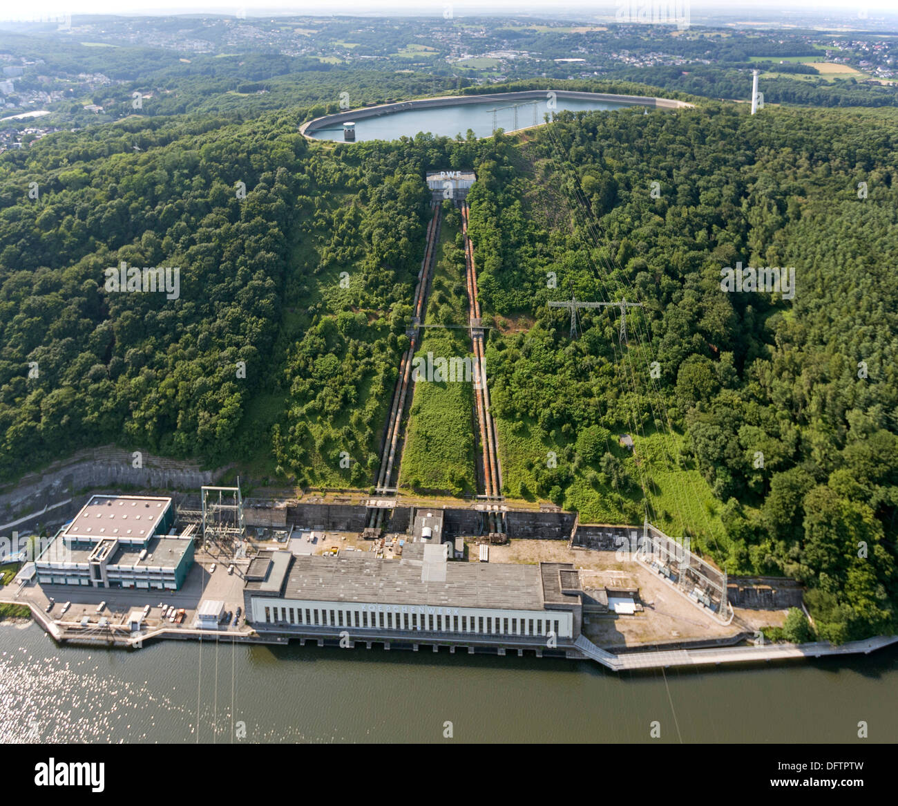 Aerial view, Koepchenwerk, a pumped storage hydro power station, Herdecke, North Rhine-Westphalia, Germany Stock Photo