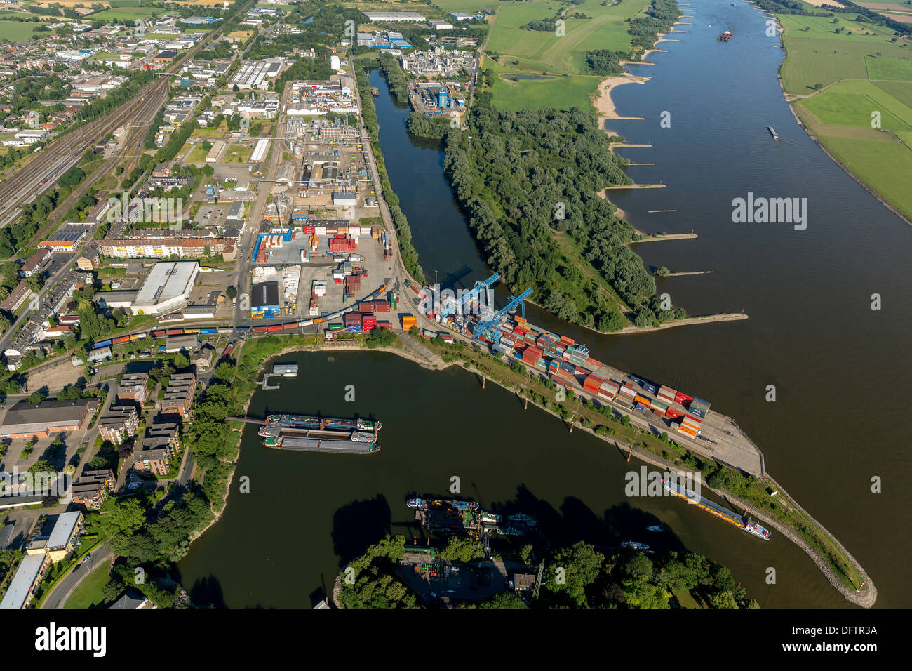 Aerial view, Rhine port and Emmerich container terminal, Emmerich am Rhein, North Rhine-Westphalia, Germany Stock Photo