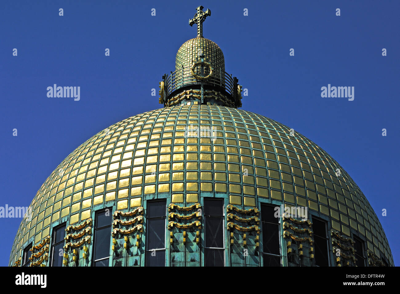 Dome with the cross of the Church of St. Leopold at Steinhof Psychiatric Hospital, built 1904-1907, designed by Otto Wagner, Stock Photo