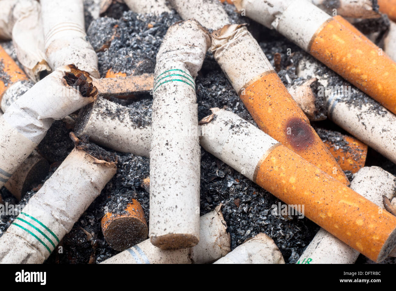 Pile of cigarette butts/stubs Stock Photo