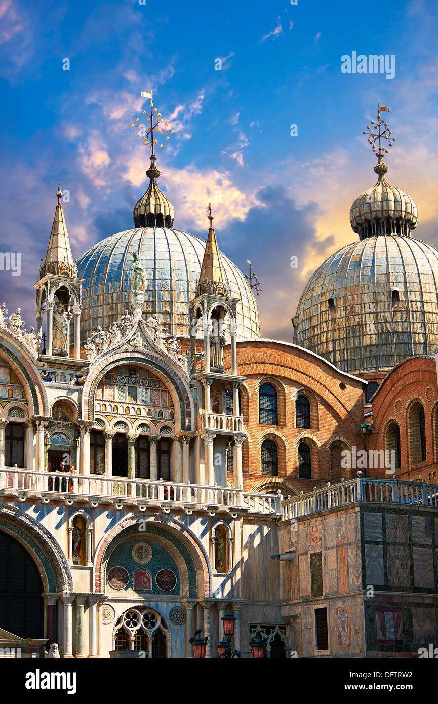 Gothic architecture and Romanesque domes of St Mark's Basilica, Venice, Venezien, Italy Stock Photo