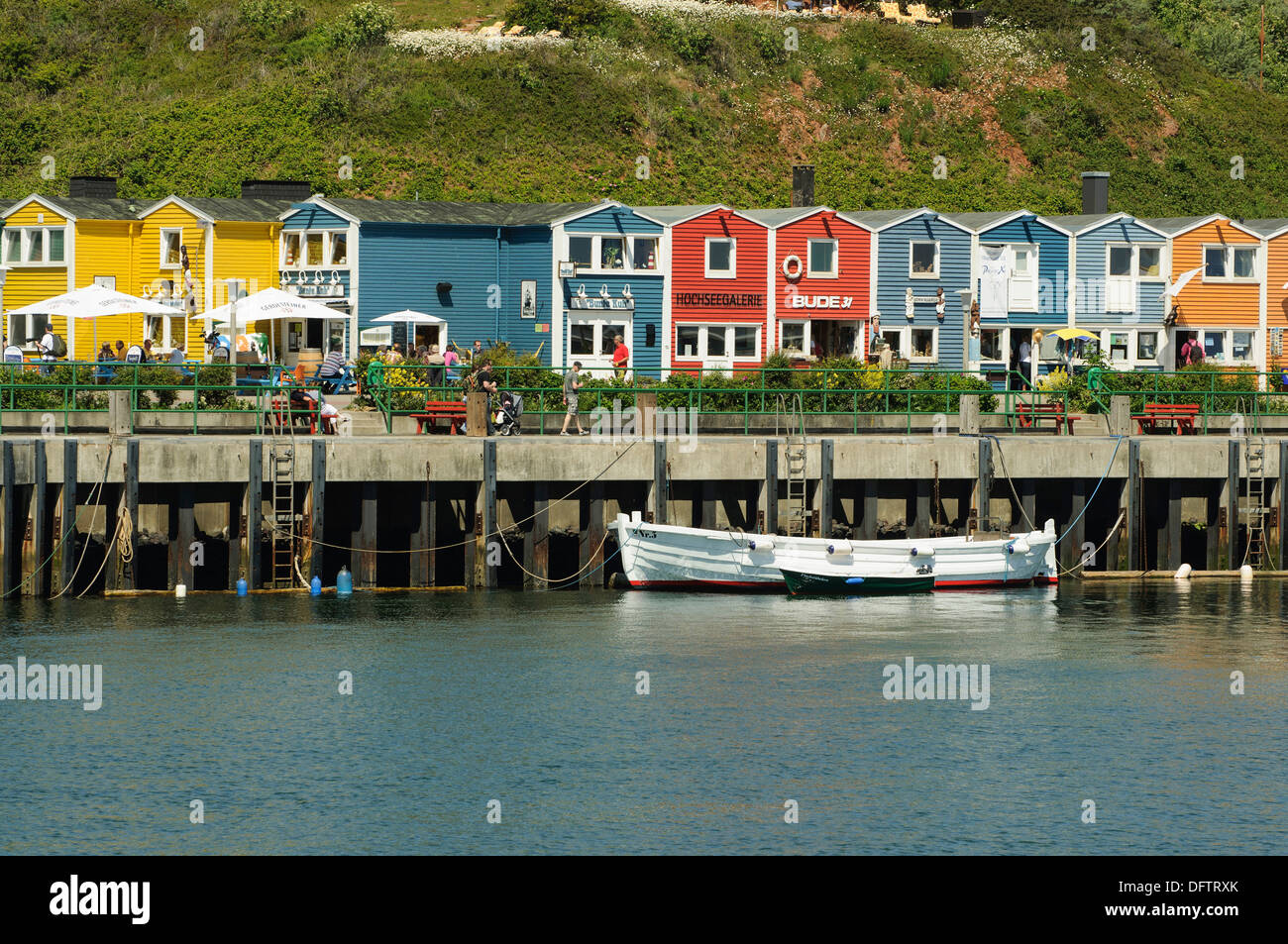 Harbour with Hummerbuden or lobster shacks, Helgoland, Schleswig-Holstein, Germany Stock Photo