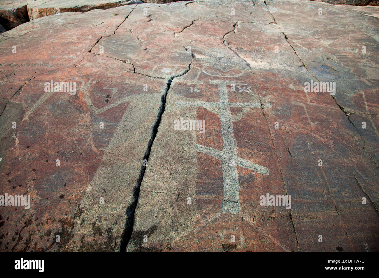 Mysterious petroglyphs of Onega. Made 6000 - 5000 years ago. Stock Photo