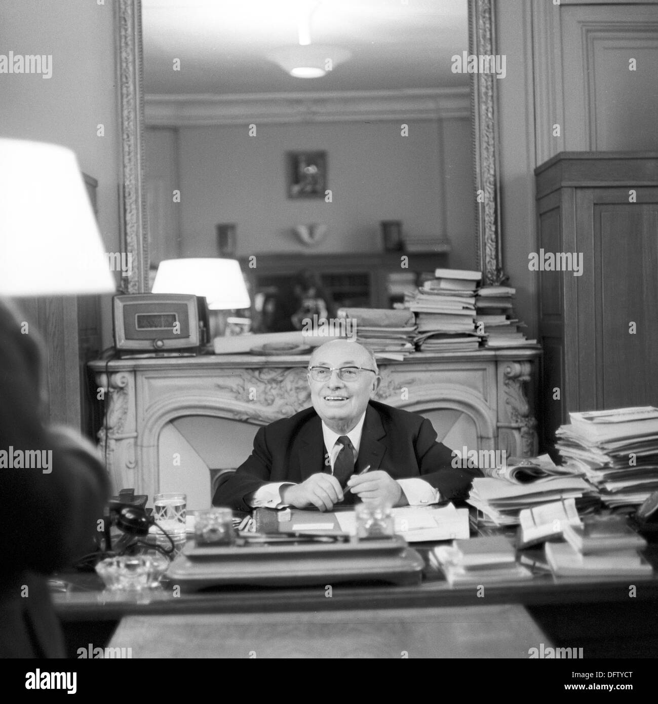 Communist politician Jacques Duclos is pictured in his office in Paris, France, in November 1970. Duclos reached 21,2 percent in the French presidential elections in 1969, the highest percentage a Communist candidate ever reached. Photo: Wilfried Glienke Stock Photo