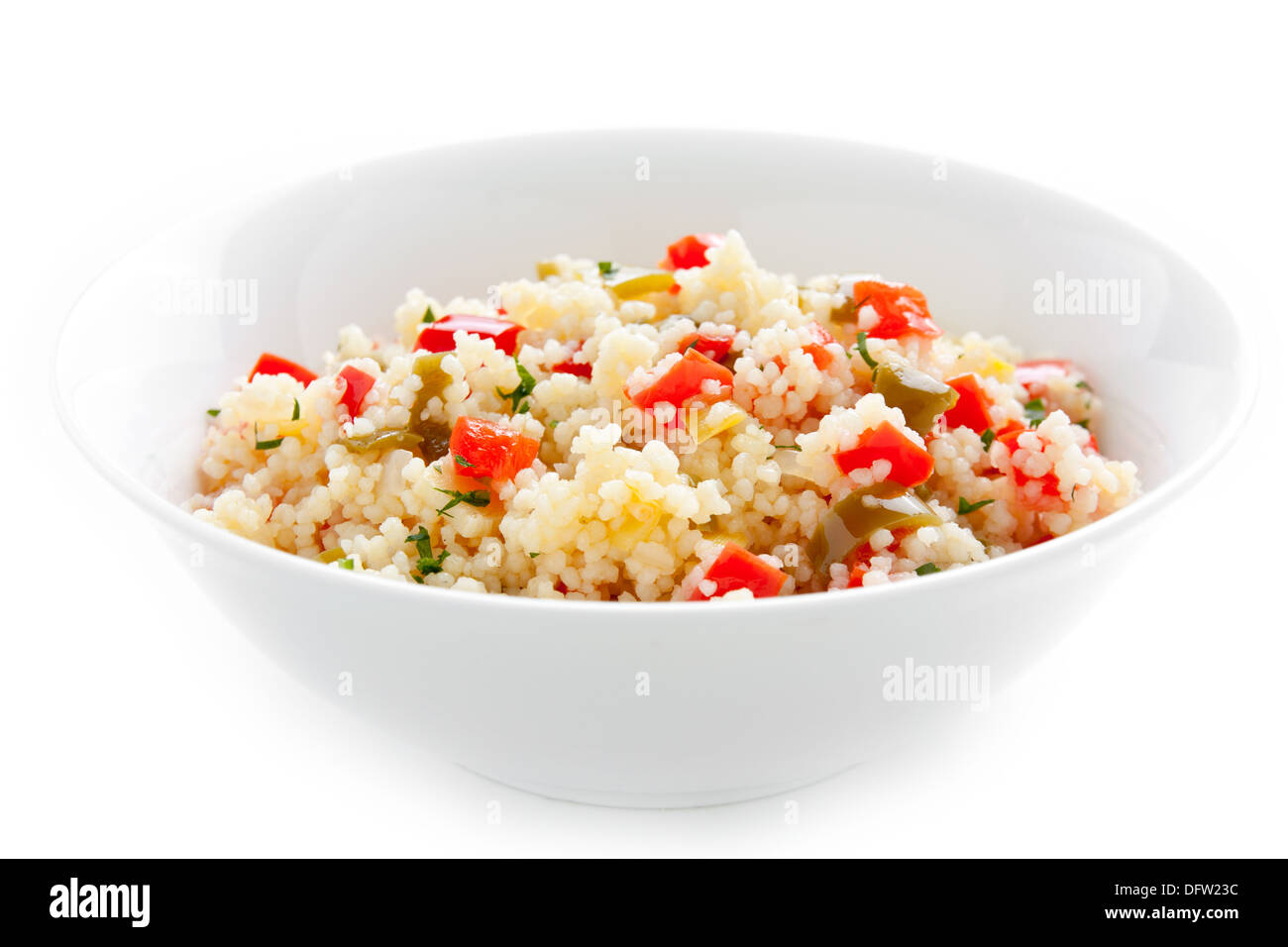 Cold cous cous salad isolated on white Stock Photo