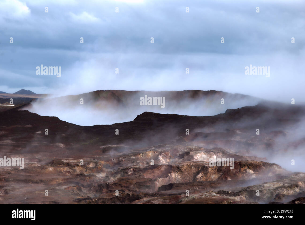 Hot springs of the Reykjanes peninsula where the Mid-Atlantic Ridge rises above sea level to form Iceland. Stock Photo