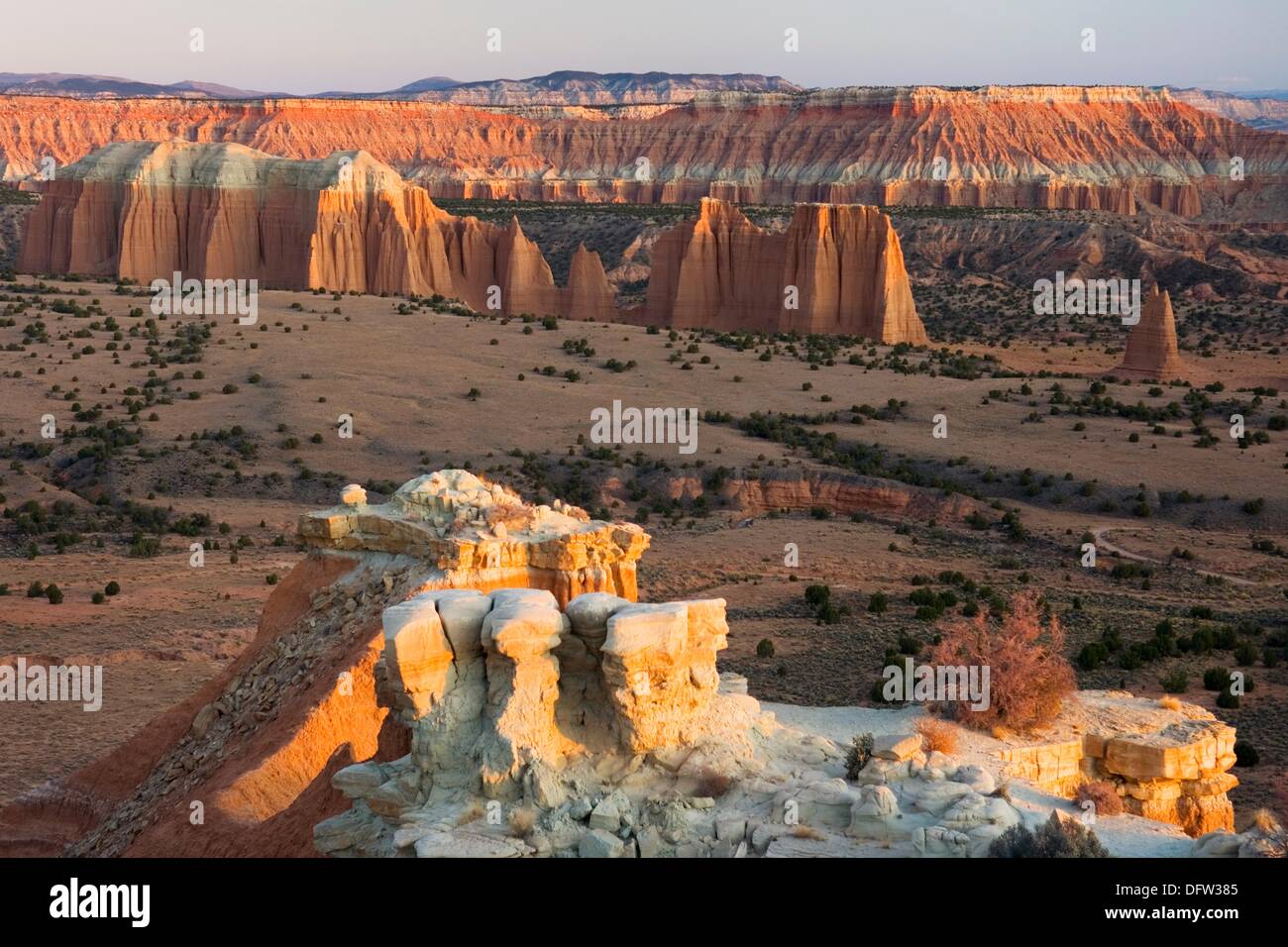 Sunrise on the Upper Cathedral Valley from Road Overlook Stock