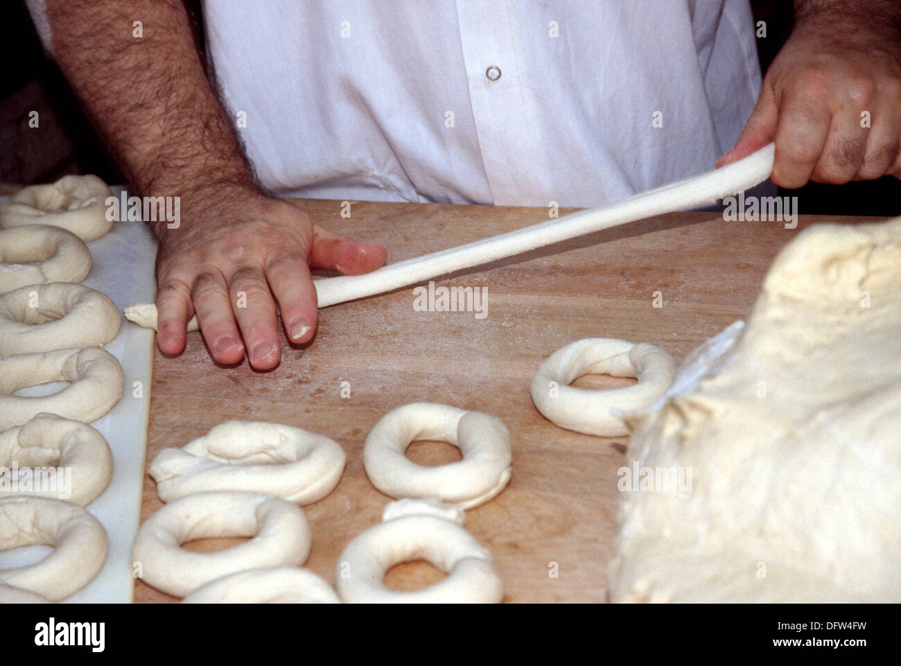 Bagel Making by Hand Stock Photo Alamy