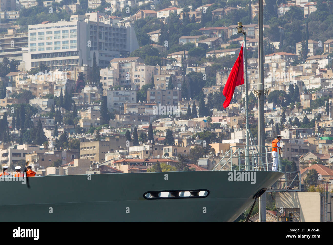 A Chinese Navy ship visits Haifa port, Israel August 2013 Stock Photo