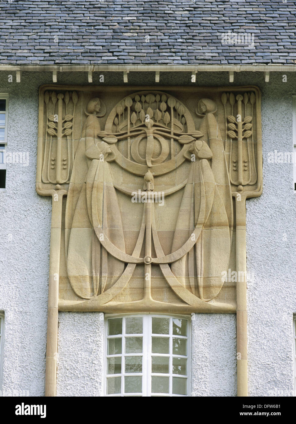 House for an art lover, completed in 1996, inspired from Charles Rennie Macintosh. Façade detail. Bellahouston Park. Glasgow, Stock Photo
