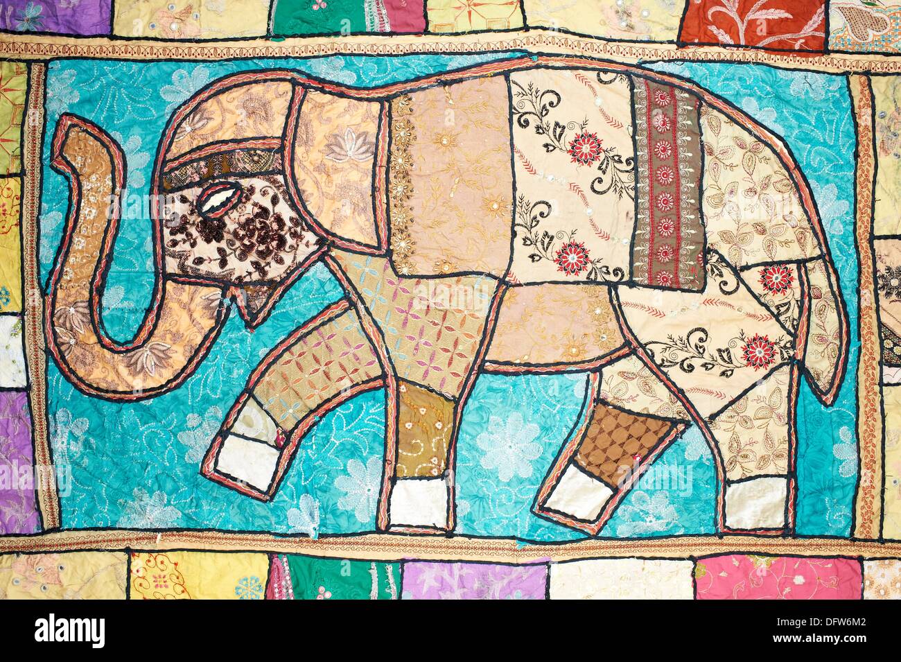 Indian patchwork blanket with elephant design Stock Photo Alamy