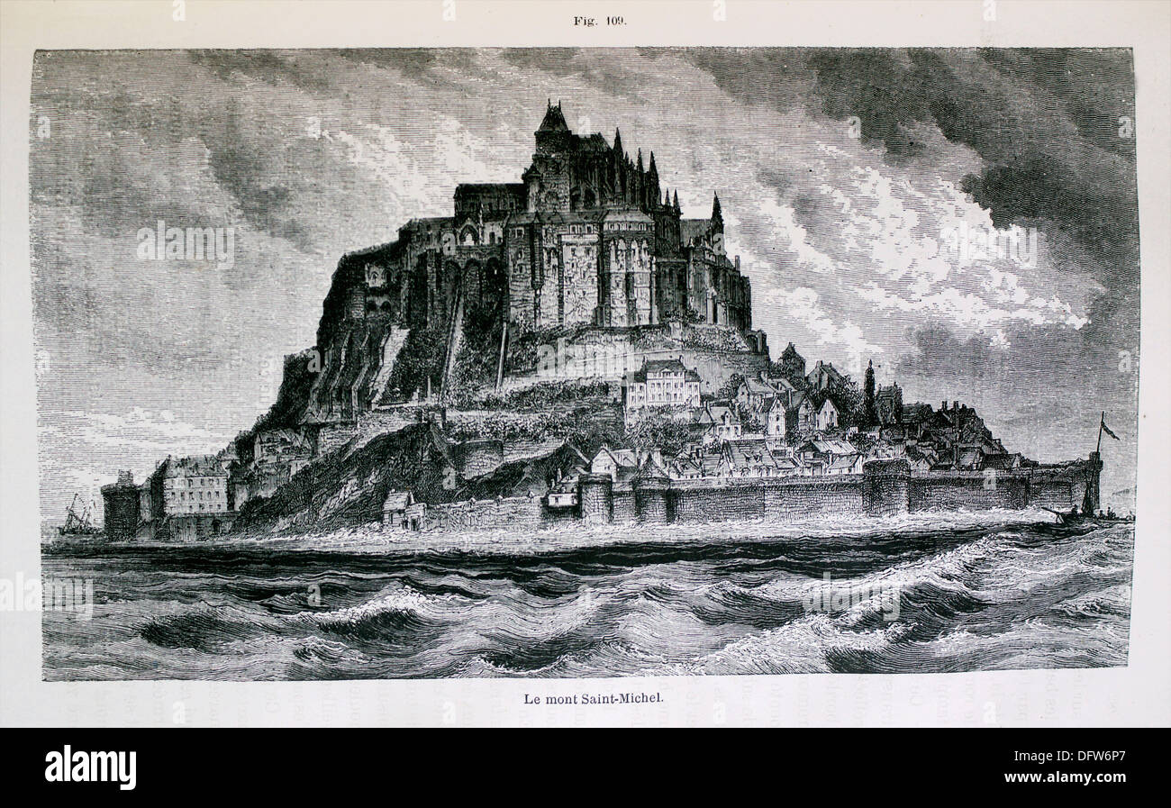 Mont Saint-Michel, ´L´Astronomie´ journal by Camille Flammarion, 1883 Stock Photo