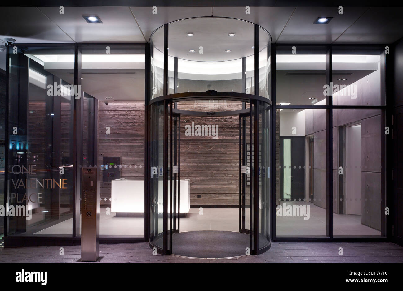 One Valentine Place, London, United Kingdom. Architect: Stiff + Trevillion Architects, 2013. Lobby and entrance. Stock Photo