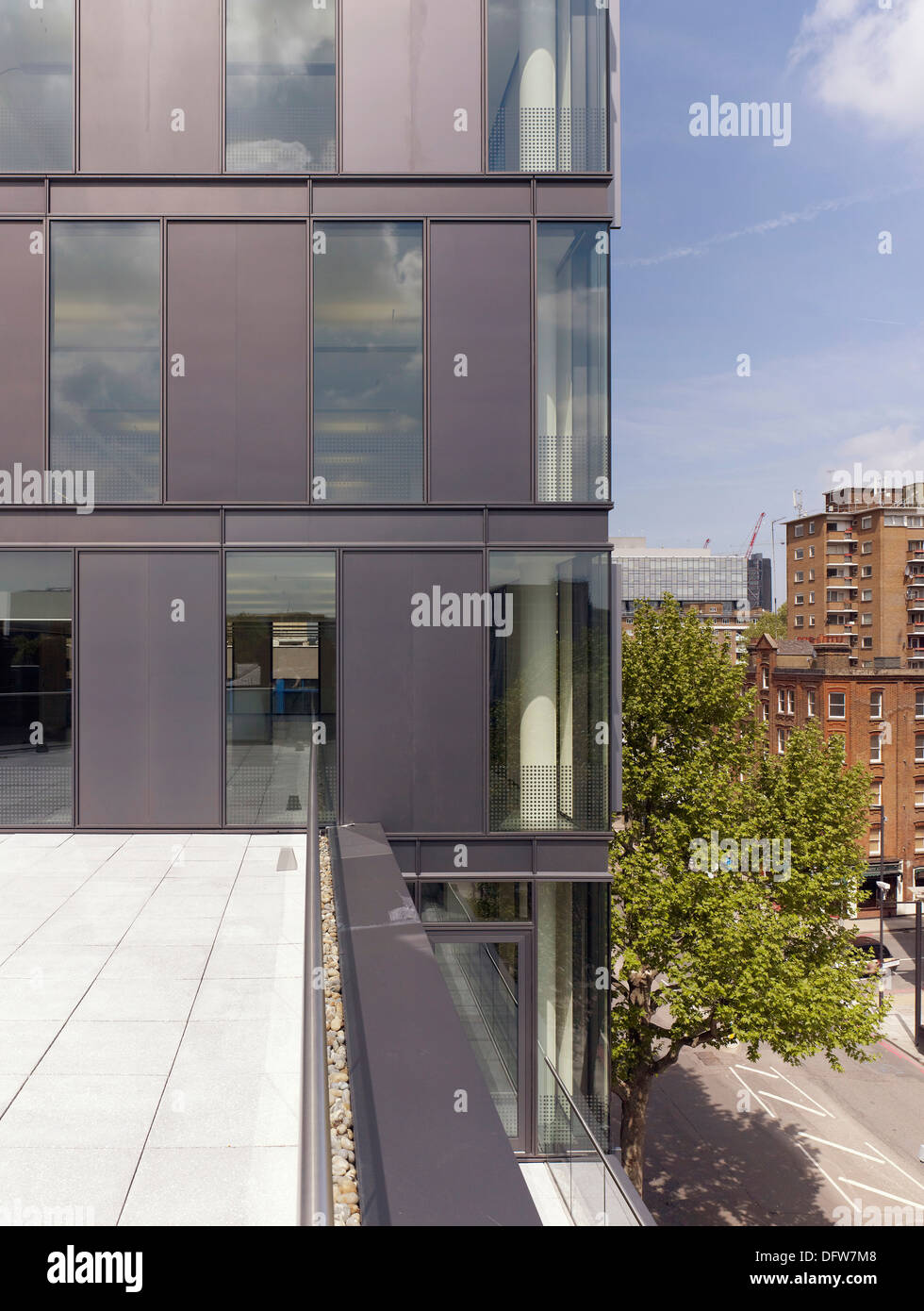 One Valentine Place, London, United Kingdom. Architect: Stiff + Trevillion Architects, 2013. Elevation and street. Stock Photo