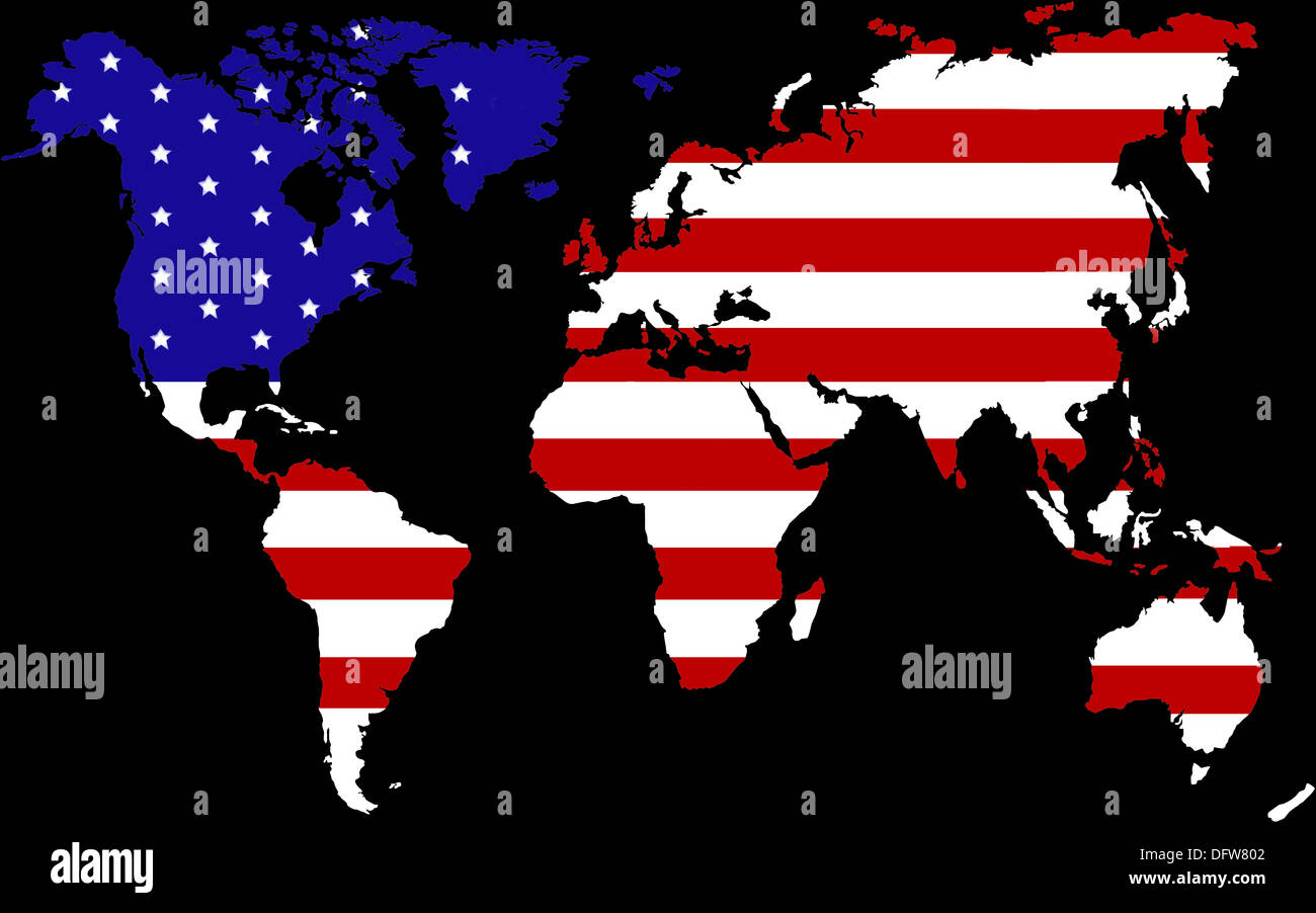 world map with stars and stripes Stock Photo