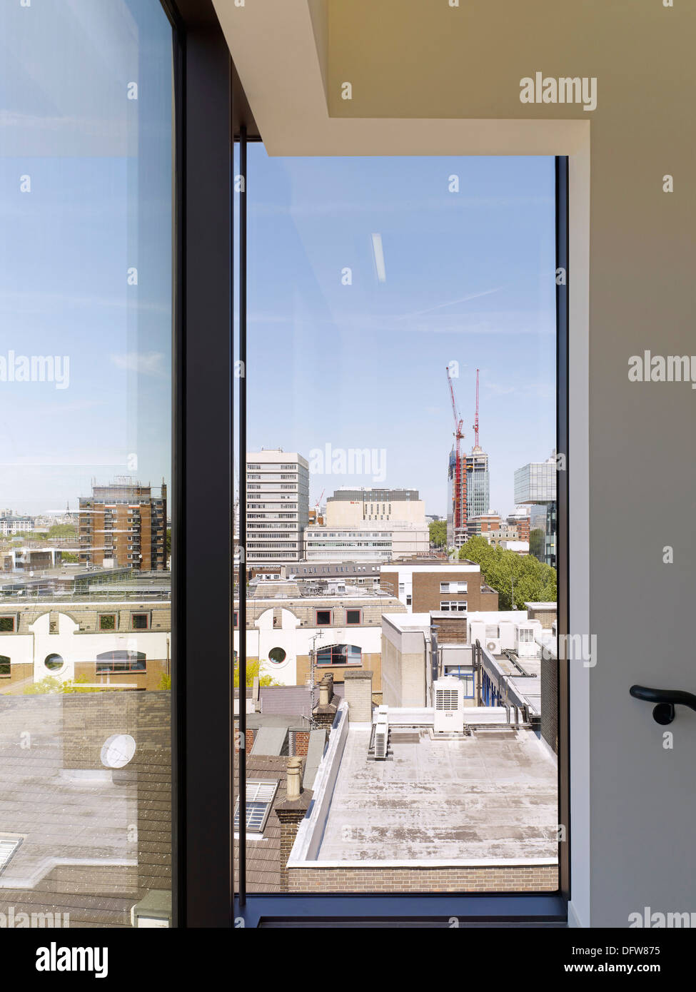 One Valentine Place, London, United Kingdom. Architect: Stiff + Trevillion Architects, 2013. View out window. Stock Photo
