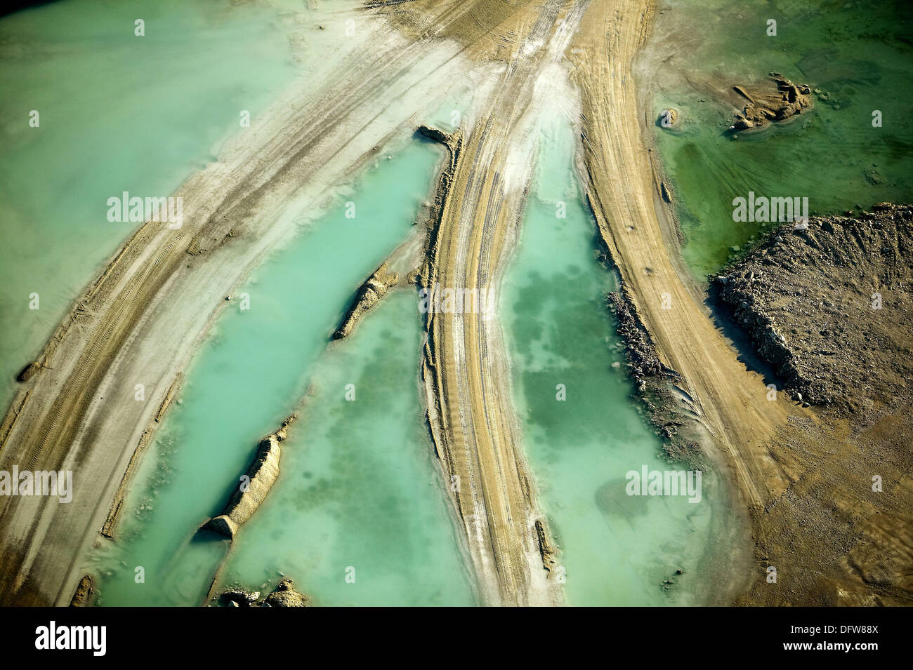 Lime mining industry, water and way´s, aerial view. Gotland. Sweden