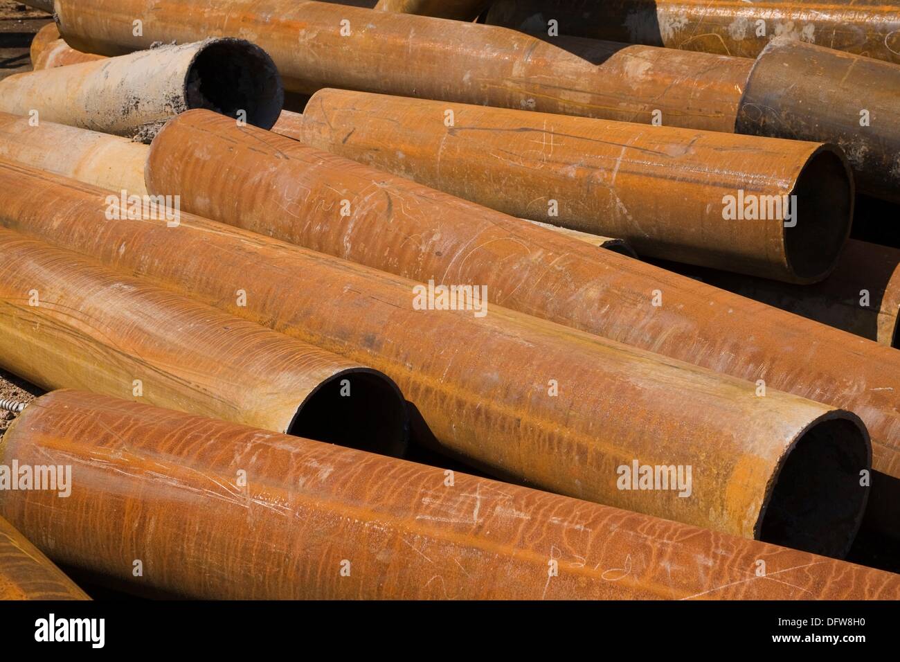 Large Rusted Ferous Metal Pipes at a Scrap Metal Recycling Junkyard