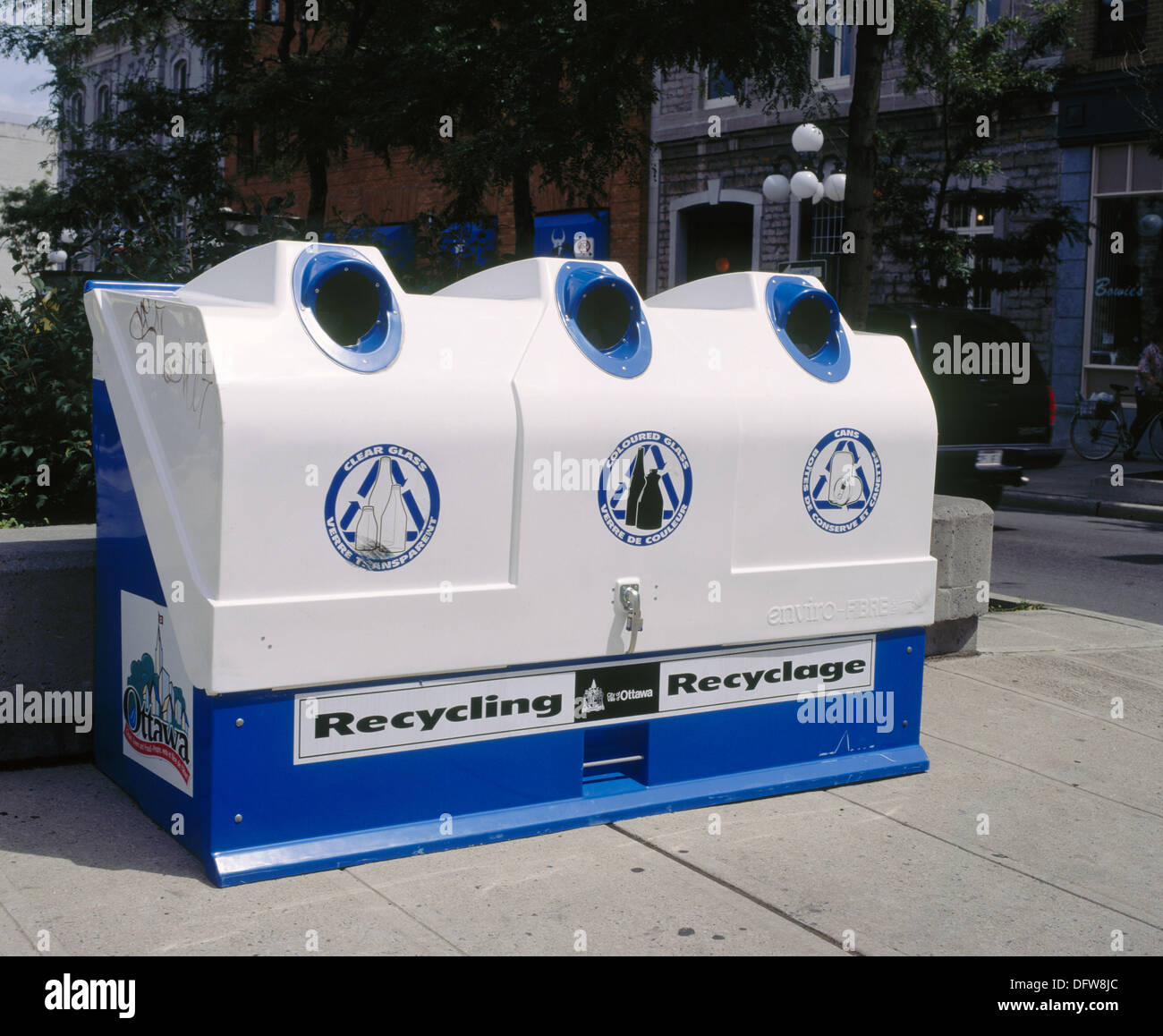 Recycling bin on city. Sidewalk. Ottawa. Ontario. Canada Stock Photo