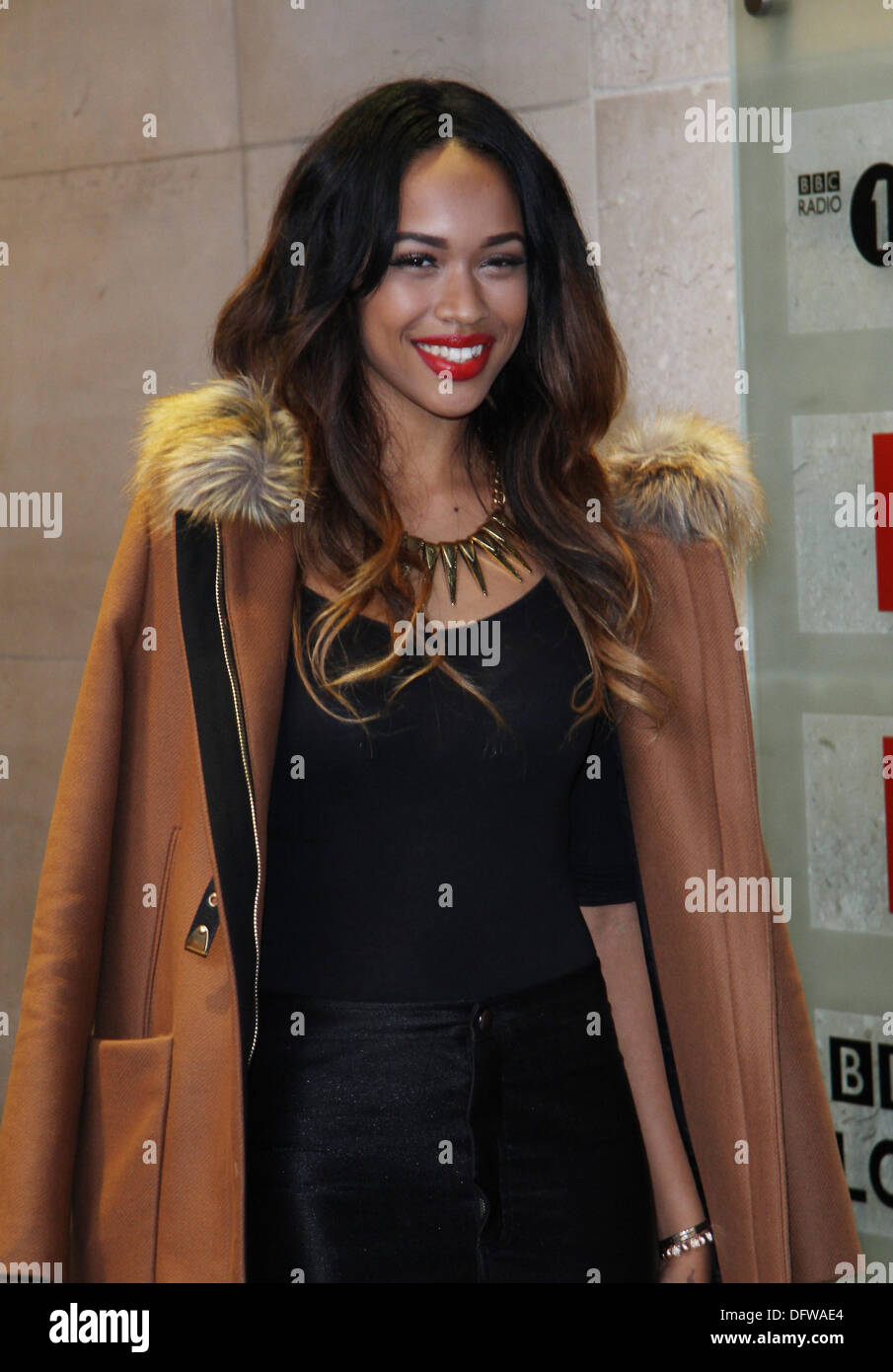 London, UK, 9th October 20113. Tamera Foster seen at the BBC radio one studios in London. Stock Photo
