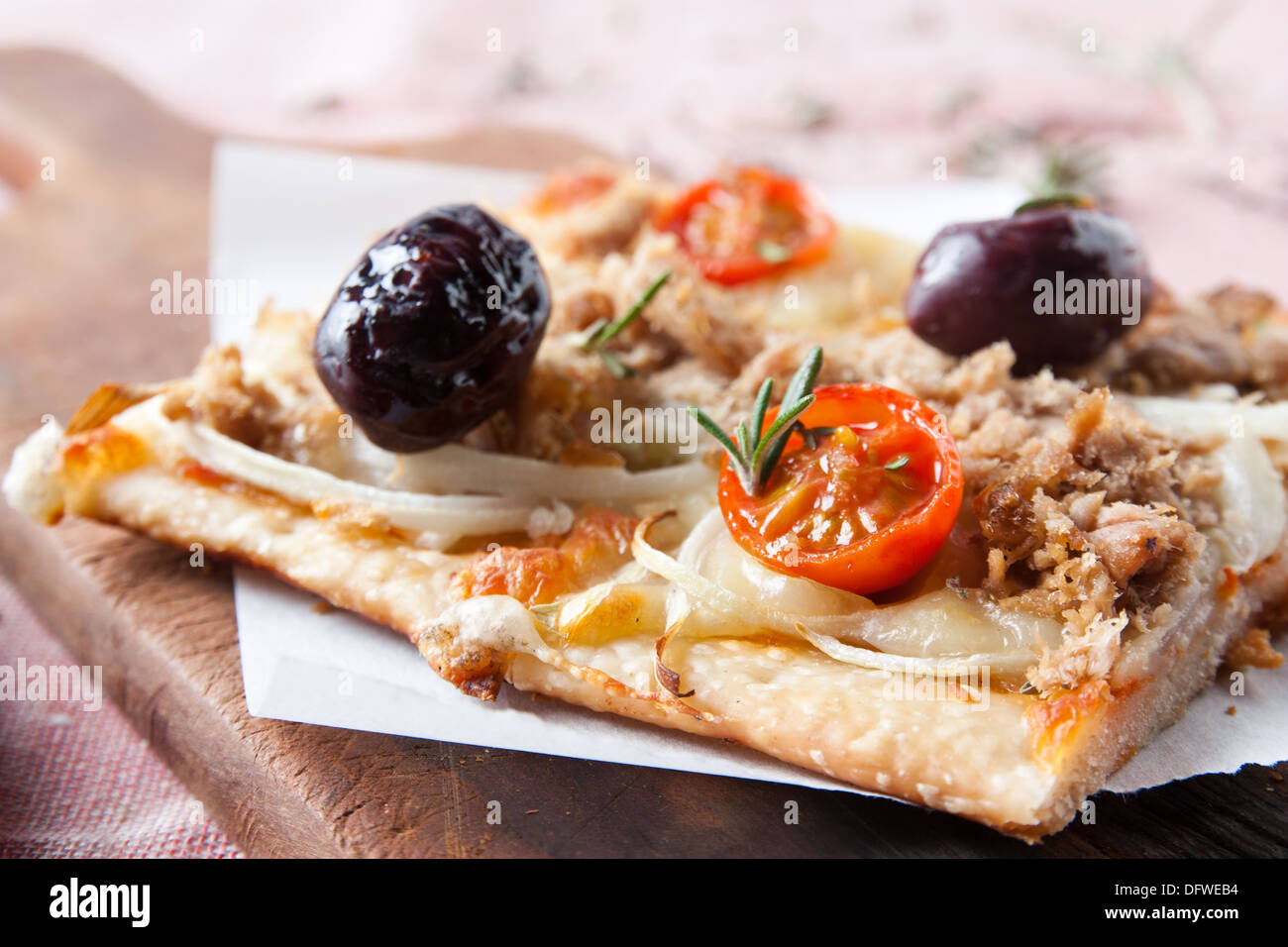 Olive and tuna pizza portion Stock Photo Alamy