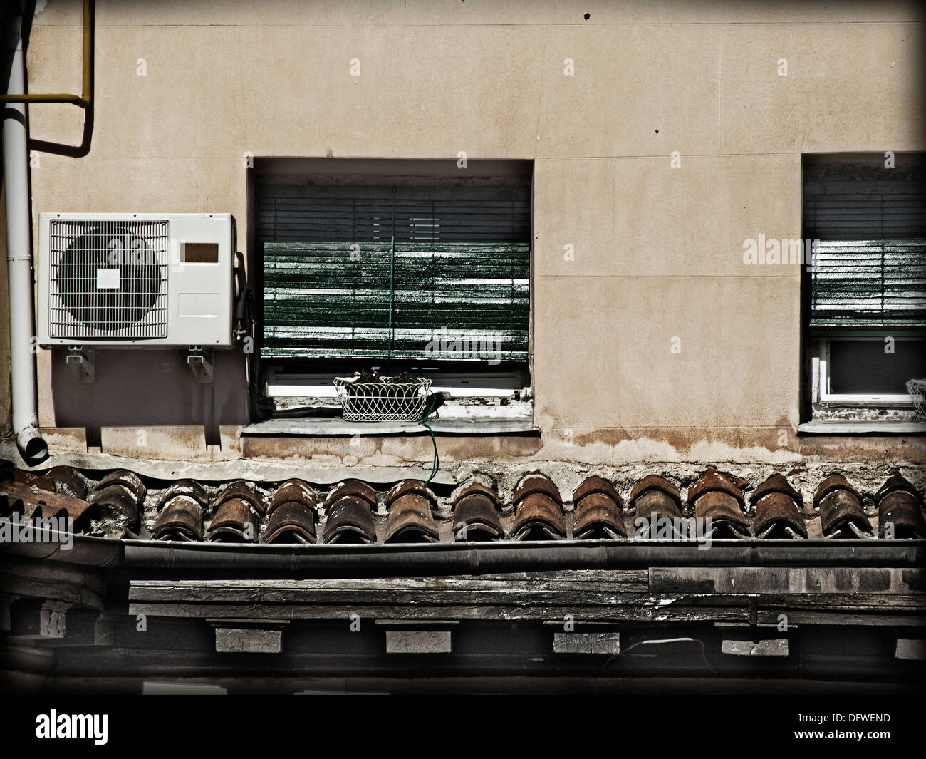 Roof of a house equipped with air conditioning Stock Photo Alamy