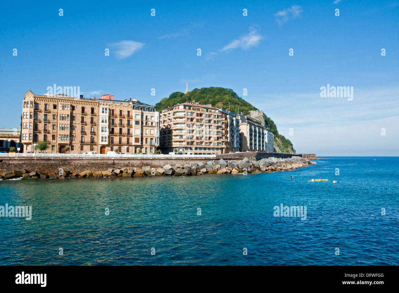 Fashionable apartments in San Sebastian Old Town line the mouth of the