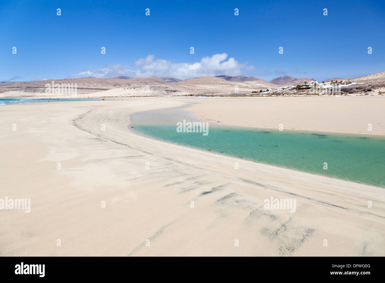 Playa de Sotavento with its beautiful lagoon during low tide. Stock Photo