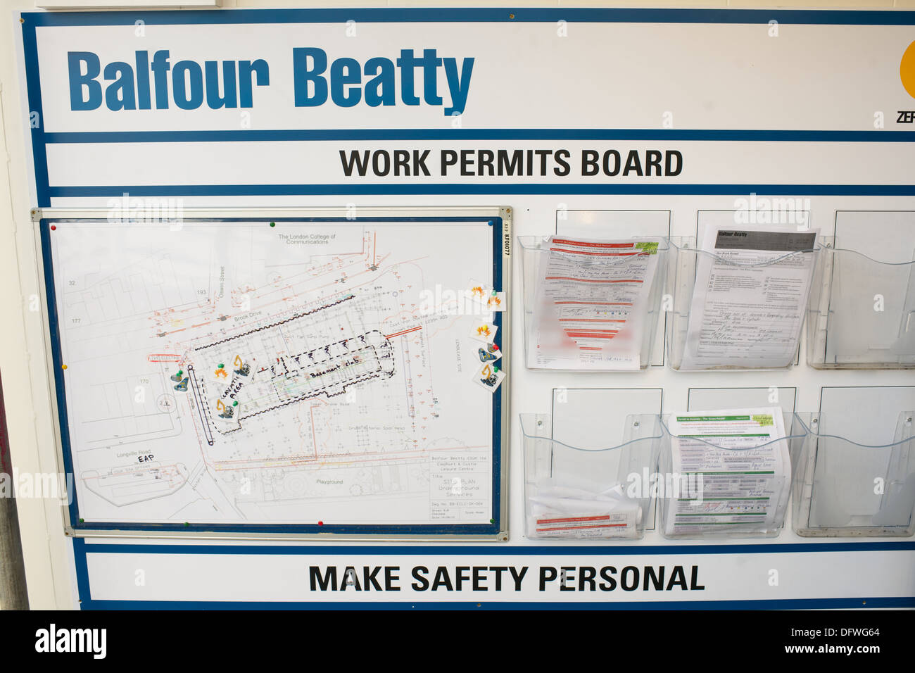 Balfour Beatty health and safety board Stock Photo Alamy