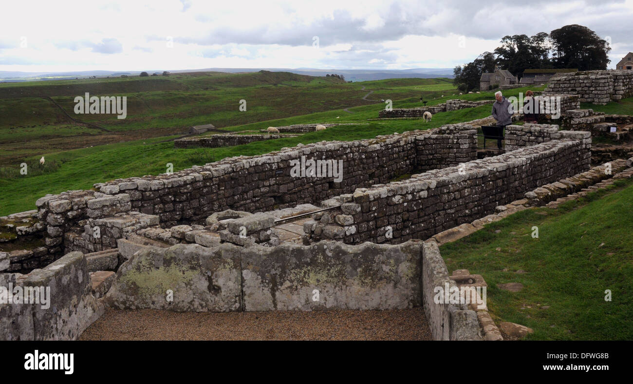 THE TOILET BLOCK  AT THE ROMAN FORT  AT HOUSESTEADS ROMAN FORT, NORTHUMBERLAND Stock Photo