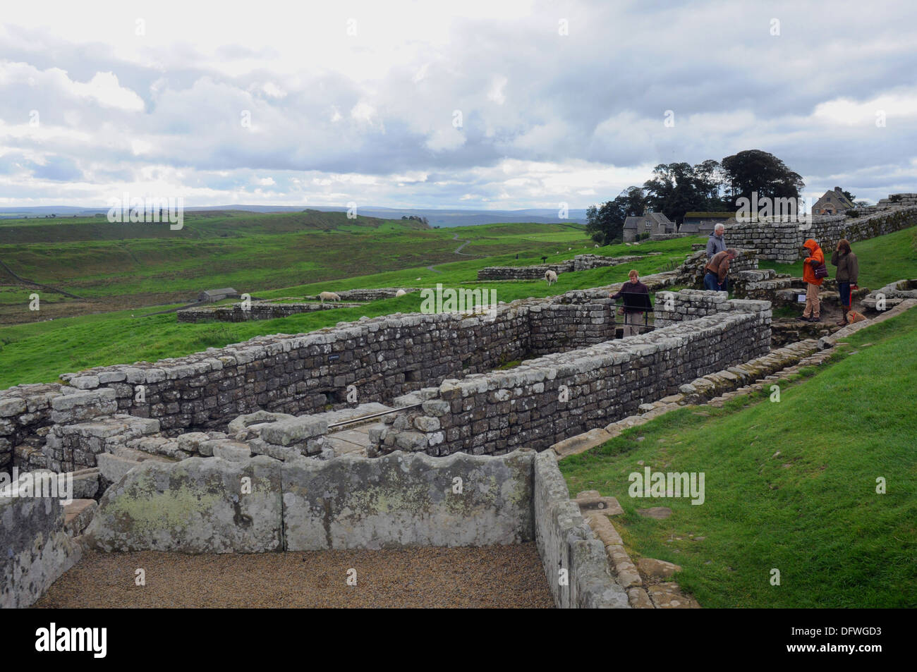 THE TOILET BLOCK  AT THE ROMAN FORT  AT HOUSESTEADS ROMAN FORT, NORTHUMBERLAND Stock Photo