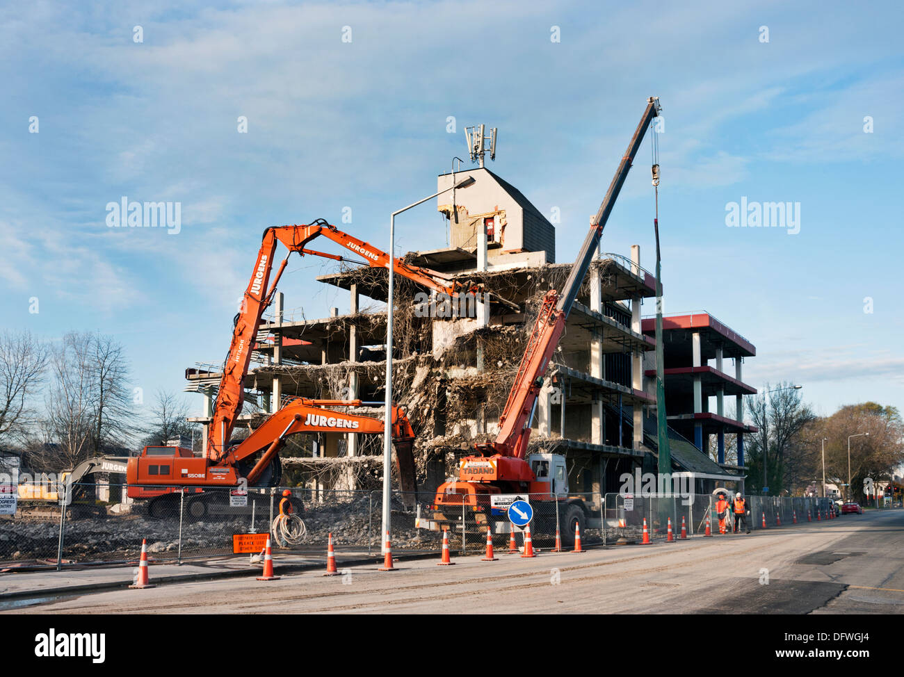 Christchurch, South Island, New Zealand. Building under demolition in city centre, 2013, following the earthquakes. Stock Photo