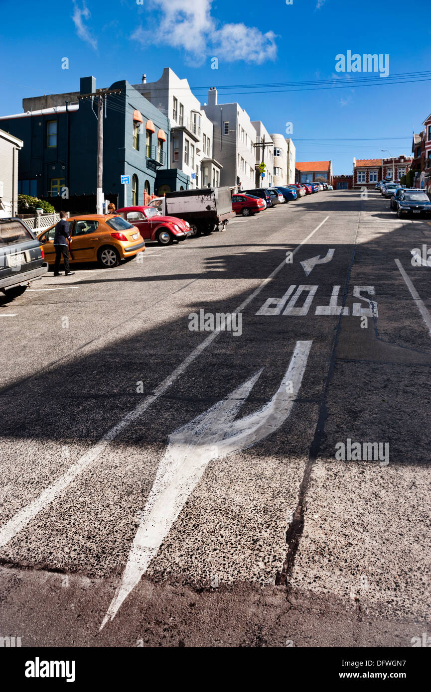 Dunedin, South Island, New Zealand. View Street, a steep road in the city. Stock Photo