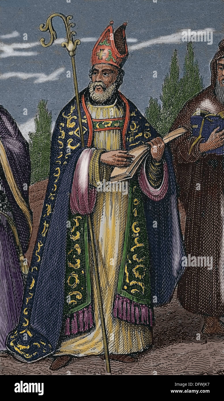 Saint Agustin of Hippo (354-430). Was father of the Church. Engraving. Stock Photo