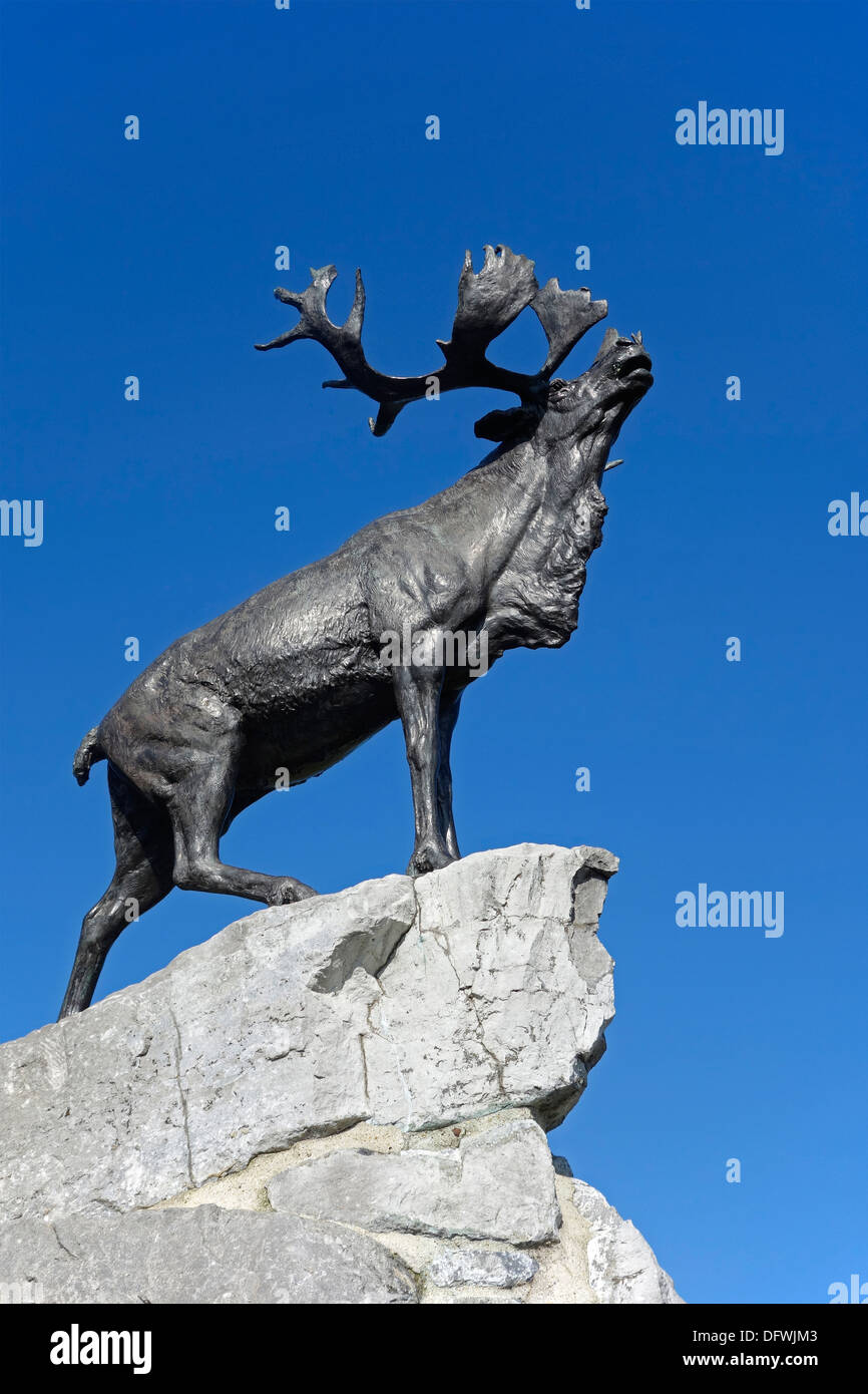Caribou at the Beaumont-Hamel Newfoundland Memorial, Canadian First World War One battlefield of the Battle of the Somme, France Stock Photo