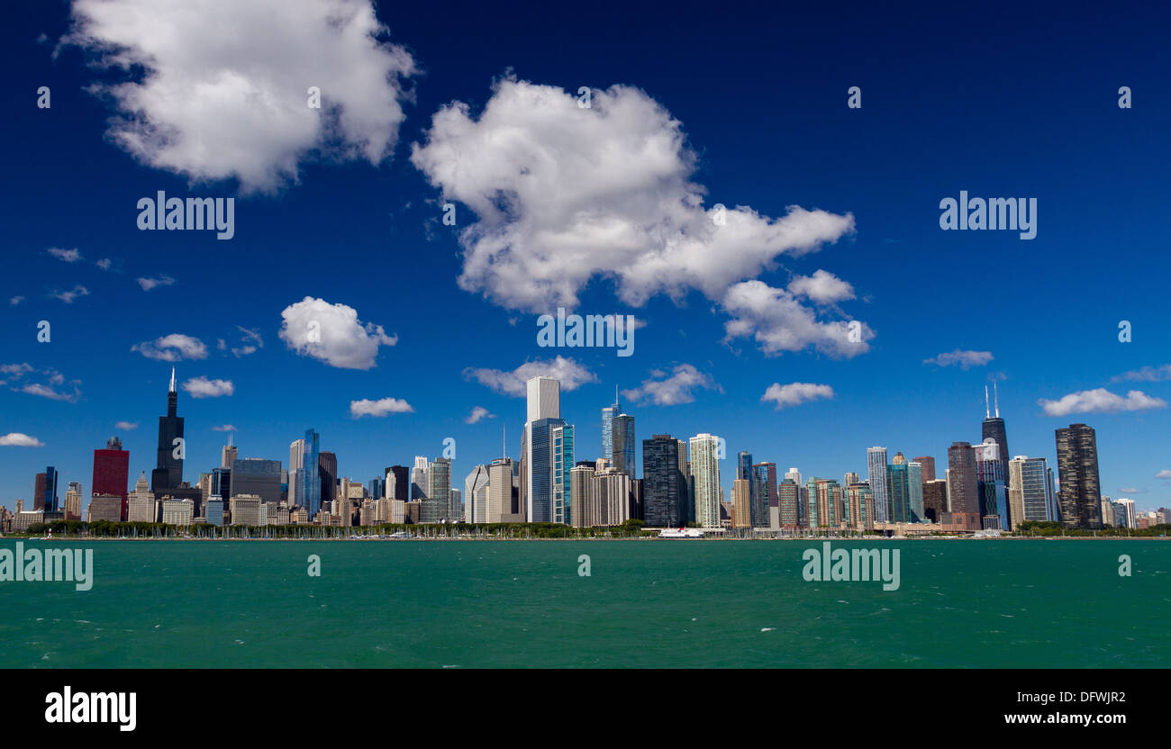 Chicago skyline from Lake Michigan Stock Photo