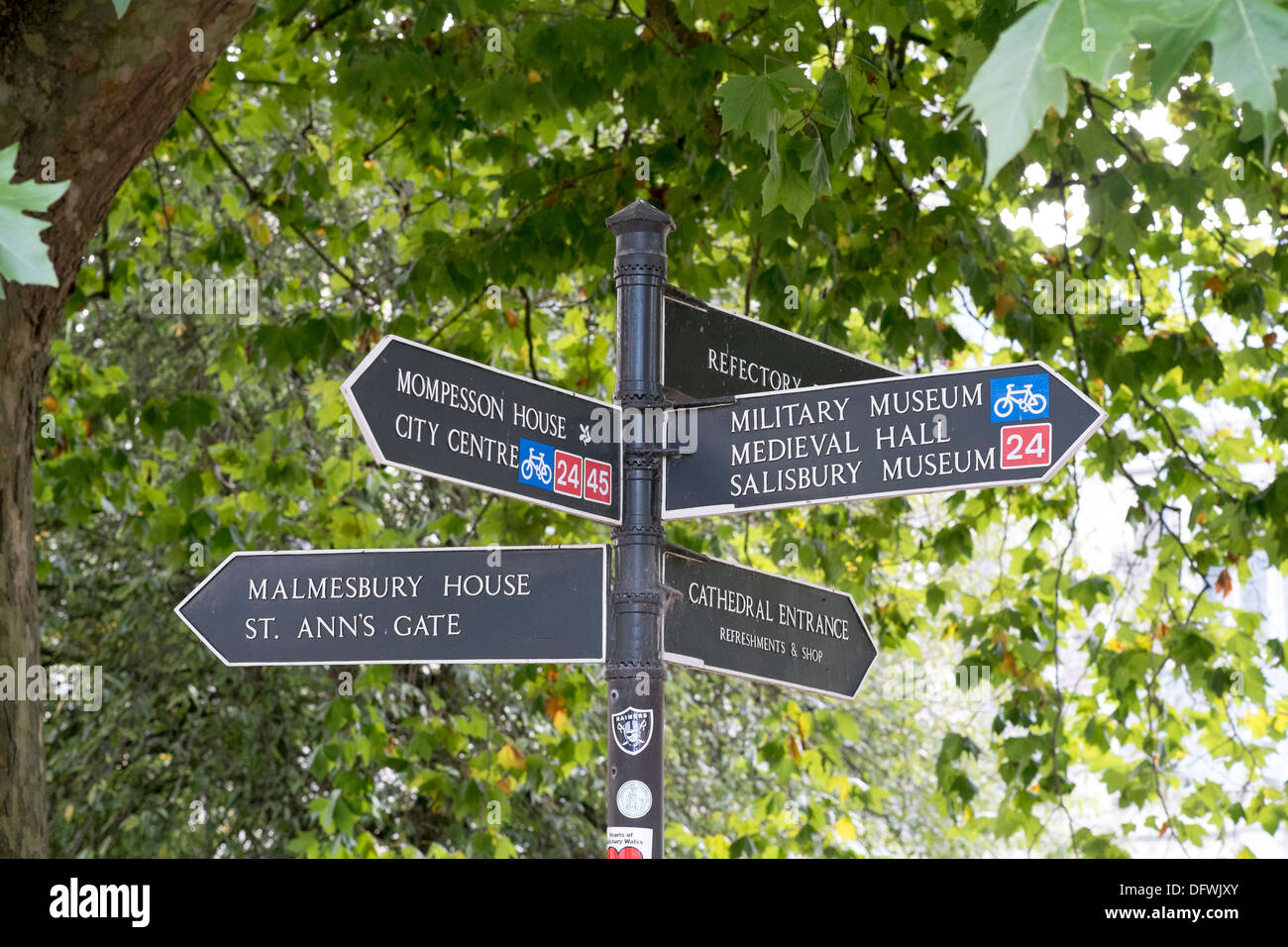 Direction signs to attractions in the Salisbury Cathedral Close UK ...