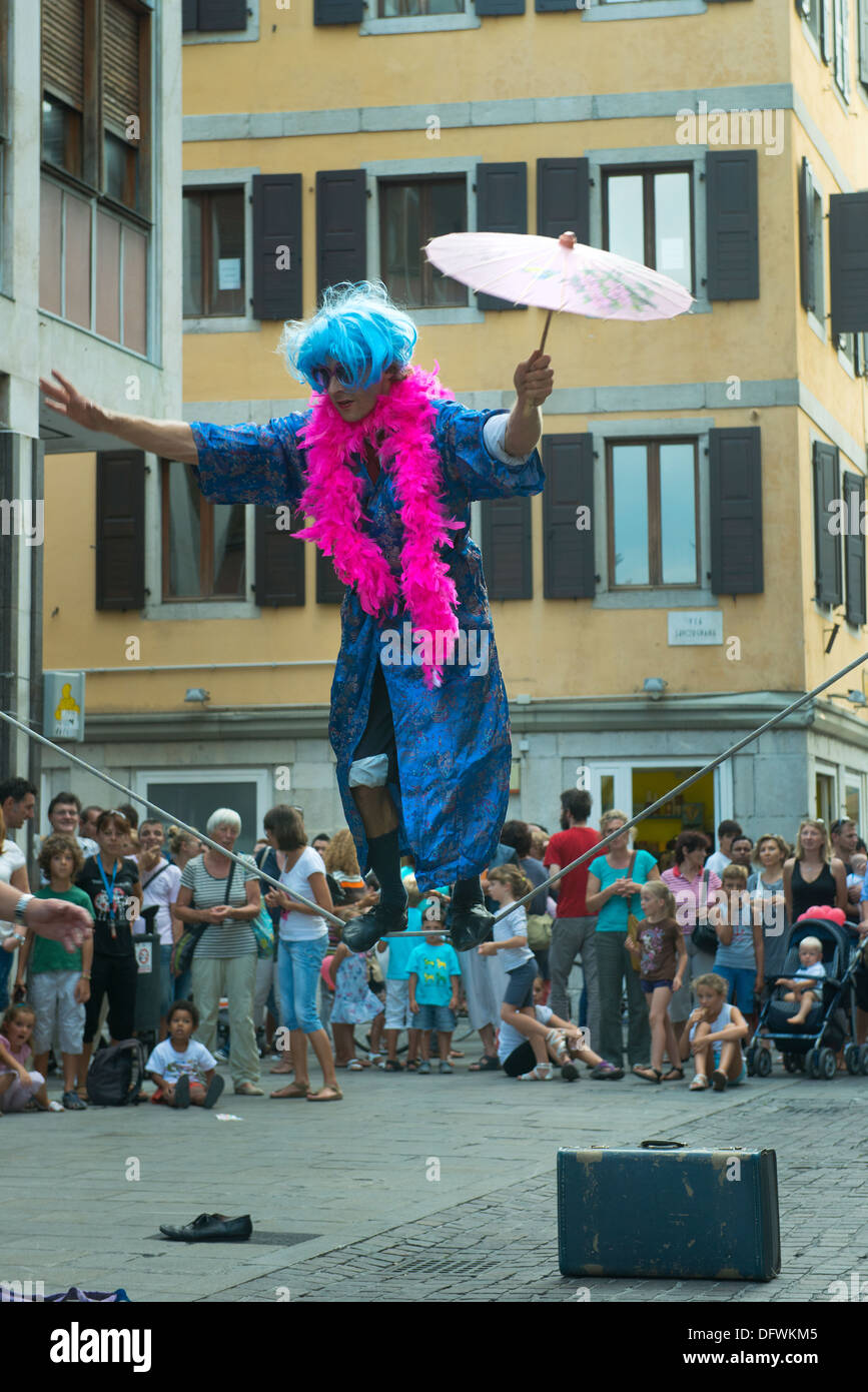 A performance of a street artist in Udine, Italy Stock Photo