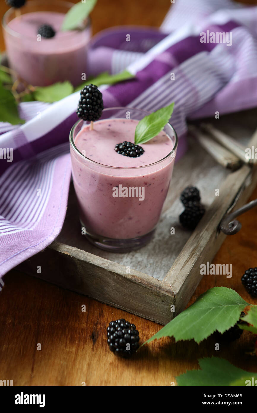 Blueberry smoothie with blackberries, food Stock Photo