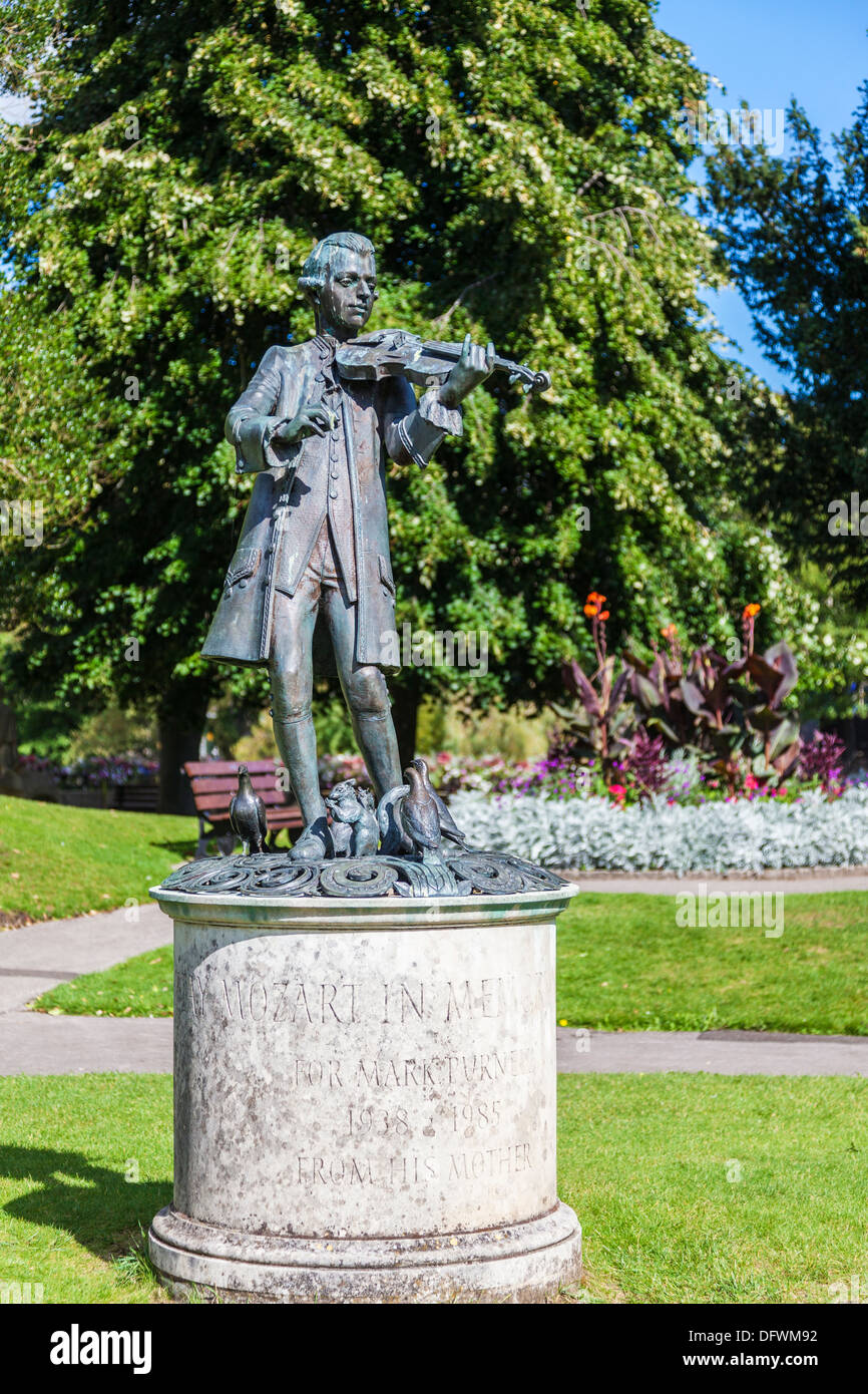 Statue of the young Mozart playing his violin, a scaled down version of