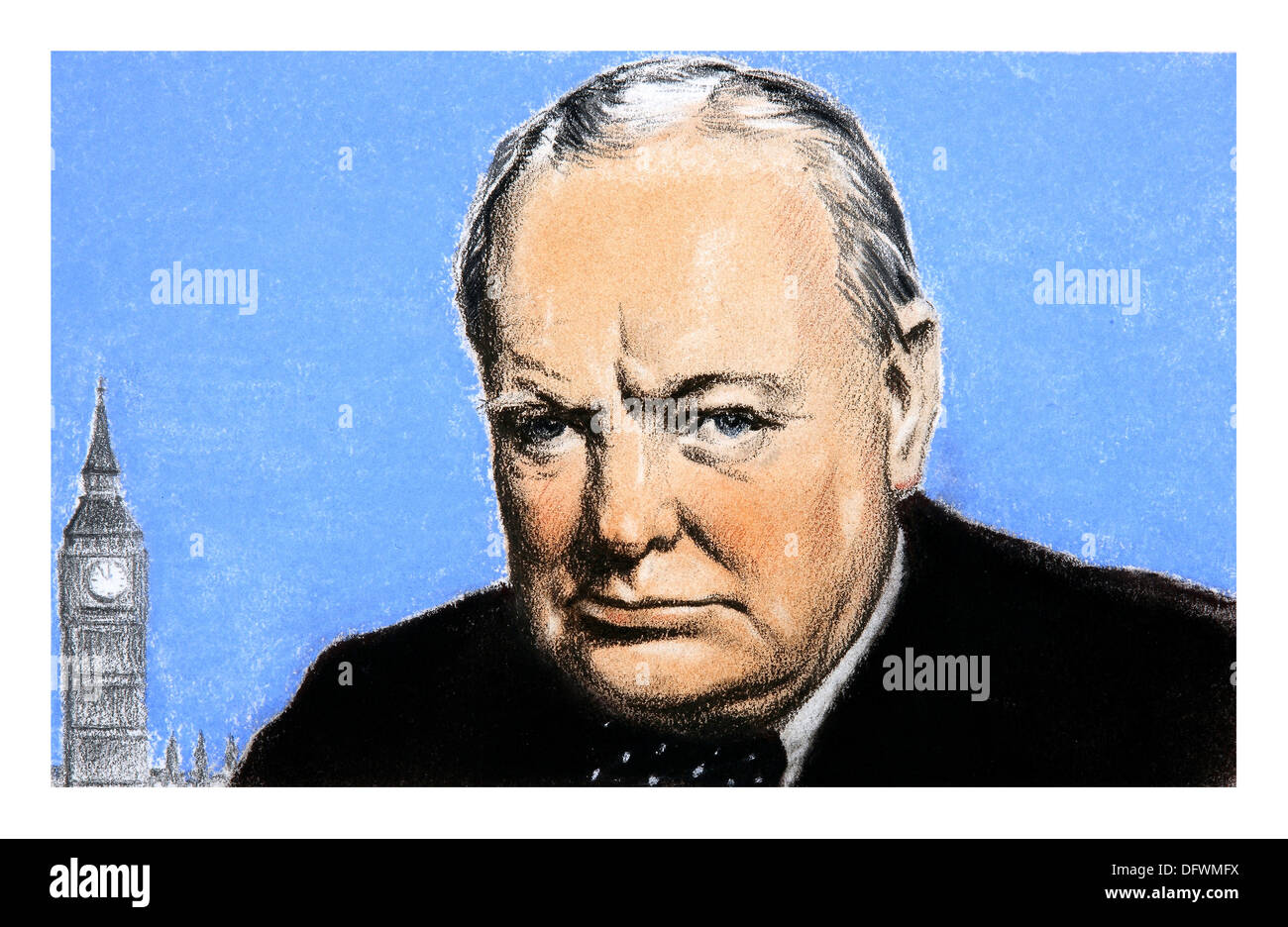 WW2 watercolour of presiding prime minister Winston Churchill one of Great Britain's finest leaders Stock Photo