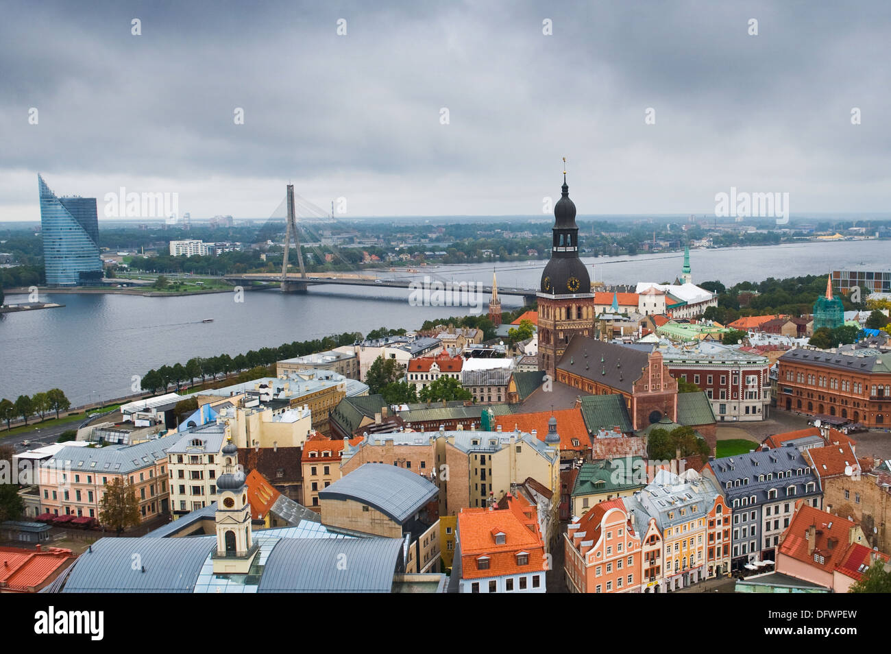 Riga center with Daugava river. View from above Stock Photo