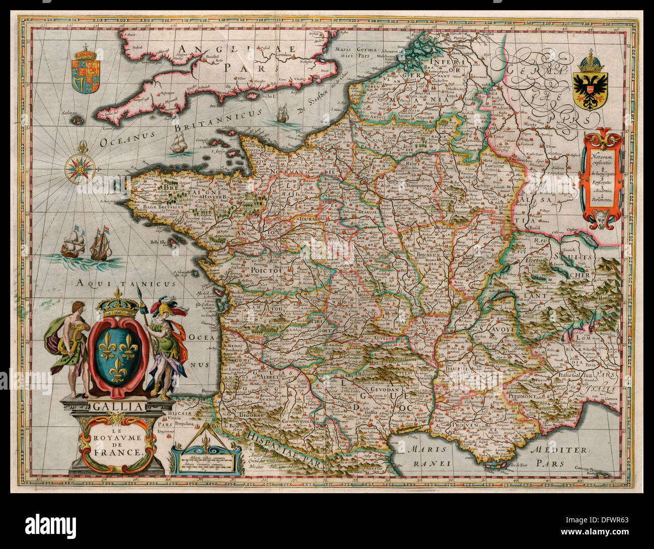 Historic map of France 1649 Willem and Johannes Blaeu  'Gallia Le Royaume de France ' Stock Photo
